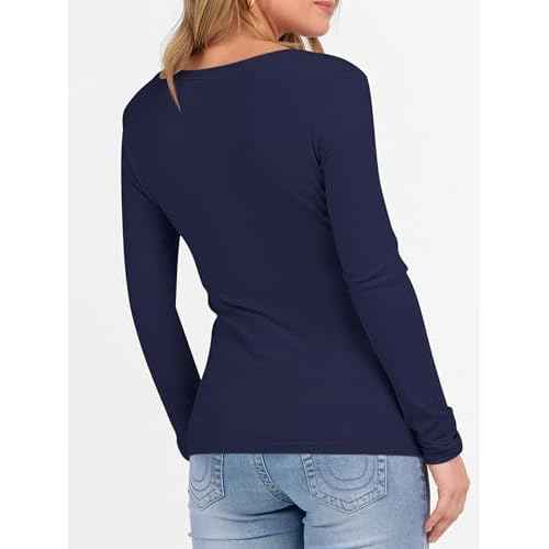 ANRABESS Womens Long Sleeve Fleece Thermal Tops Square Neck Fitted Basic Thick Layering Shirt 2025 Fall Winter Outfits