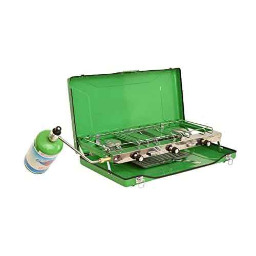 Flame King YSNBBQ-136M 3-Burner Portable Camping Stove Grill w/Toast Tray, Great for Outdoor Cooking, Backpacking, Compatible with 1LB Propane Gas Bottle