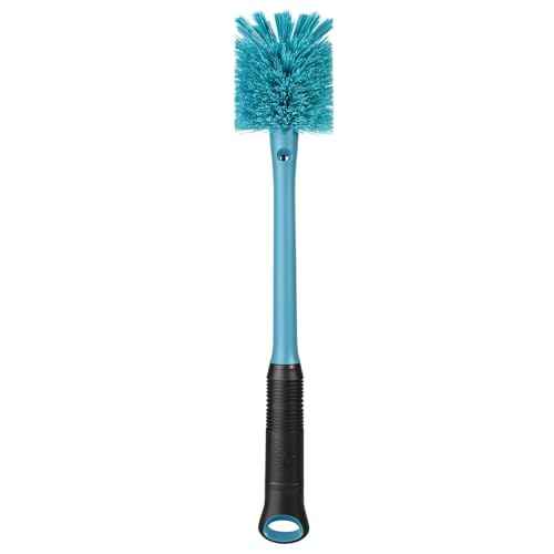 2-in-1 Water Bottle Brush and Straw Cleaner Brush, Long Handle Scrub Brush with Replaceable Head for Water Bottles, Glasswares, Mugs, Flasks, Tumblers, Vases, and Kitchen Sink, Smokey Blue