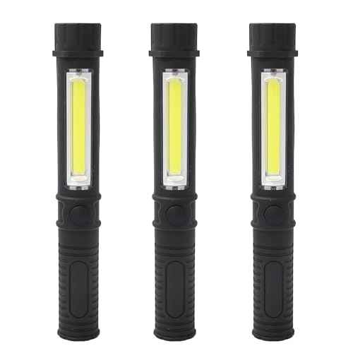 3Pcs LED Magnetic Worklight,Bulk Portable COB Inspection Lamp Trouble Light for Mechanic,BBQ,Car,Camping,Emergency (Black,Batteries NOT Included)