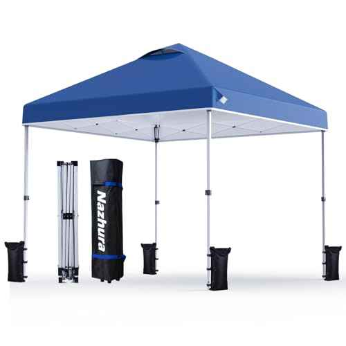 Nazhura 10' x 10' Pop Up Canopy Tent with Sand Weight Bag, Freestanding Sun Shelter for Picnic and Camping, One Person Setup and Height Adjustable (Blue)