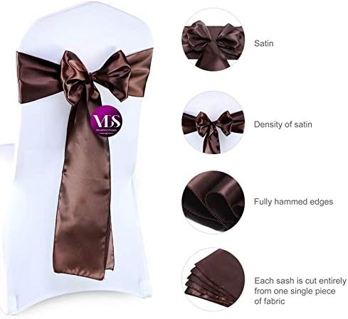 VDS Satin Chair Sashes Chair Cover back Tie Sateen Bows Ribbon for Wedding Birthday Graduation Engagement Ceremony Event Party Banquet Venue Hotel all Dining Chair Decoration (125PC) (Chocolate Brown)