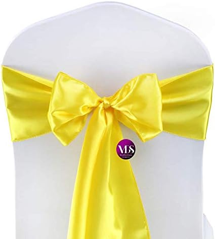 VDS Satin Chair Sashes Chair Cover Back Tie Sateen Bows Ribbon for Wedding Birthday Graduation Engagement Ceremony Event Party Banquet Venue Hotel All Dining Chair Decoration (300PC) (Yellow)