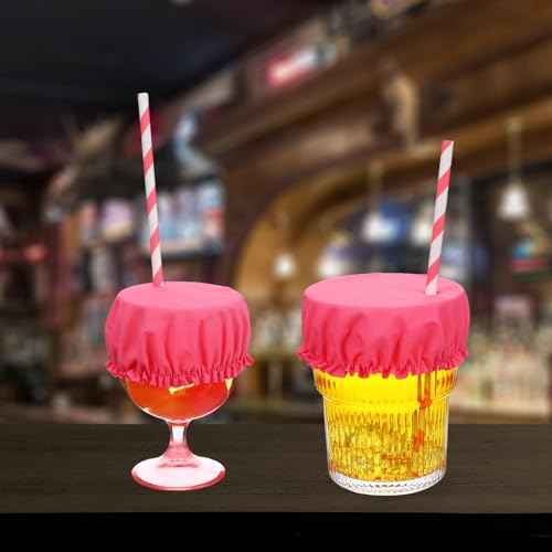 10PCS Drink Cover Scrunchie with Straw Hole, Reusable Drink Cover for Alcohol Protection Washable Elastic Cap Covers Universal Drinks Protector for Women Men