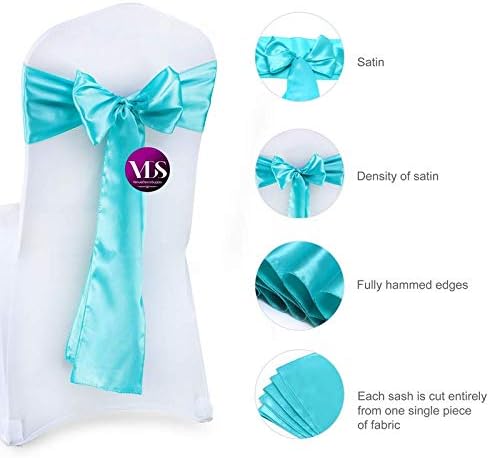 VDS Satin Chair Sashes Chair Cover Back Tie Sateen Bows Ribbon for Wedding Birthday Graduation Engagement Ceremony Event Party Banquet Venue Hotel All Dining Chair Decoration (150PC) (Teal)