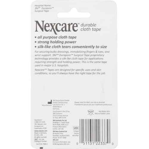 Nexcare Durable Cloth Tape, Woven Tape, Securely Holds Bulky Wound Dressing - 1 In x 10 Yds, 2 Rolls of Tape