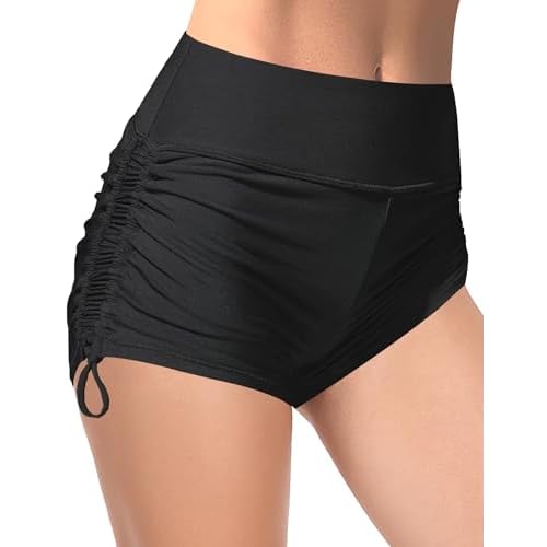 Buauty Women's Swim Shorts High Waisted Bathing Suit Bottoms Adjustable Side Tie Swimsuit Boy Short Pants Swimwear UPF50+