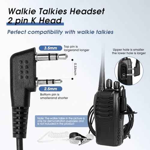 Two-Way Radio Earpiece with Mic Walkie Talkie Headset, Compatible with Kenwood Baofeng BTECH Retevis Wouxun Pxton (2 Pin Covert Air Acoustic Tube Headset)