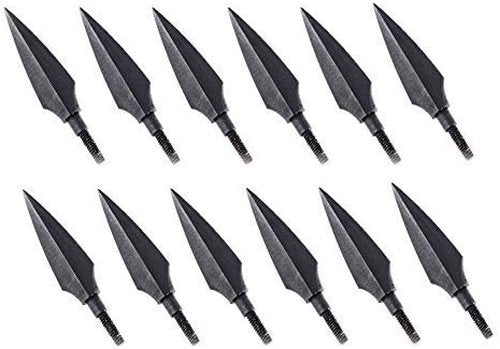 12-Pack Huntingdoor Traditional Broadheads - Solid Metal Archery Tips for Target & Game