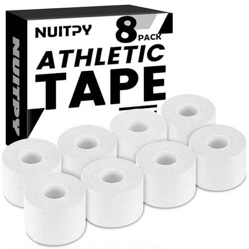 8 Pack Athletic Tape, White Sports Tape, Easy Tear Wrist Tape, Strong Adhesion Tapes for Boxing, Gymnastics, Hockey, Soccer, Lacrosse and First Aid(1.5in x 184ft Total)