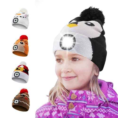 LED Beanie with Light for Adults, USB Rechargeable Headlamp Cap Unisex Winter Warm Knit Night Light Hat for Camping Running