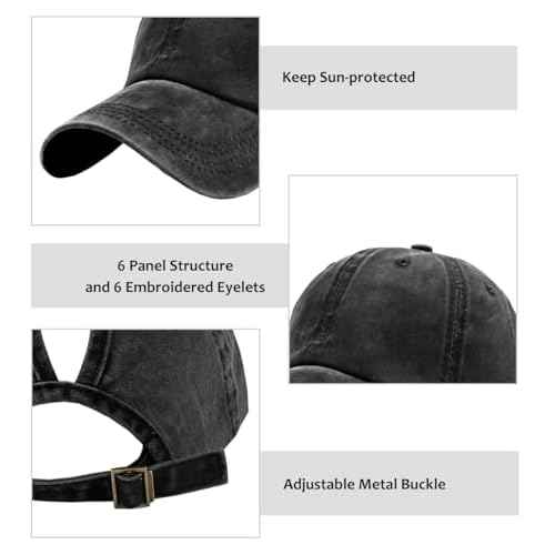 Womens Vintage Washed Distressed Baseball-Cap with Ponytail Hole Sport Golf Hat