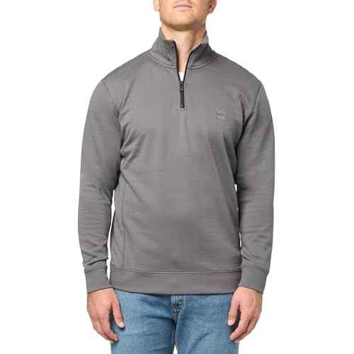 BOSS mens Patch Logo French Terry Quarter Zip Up Sweatshirt