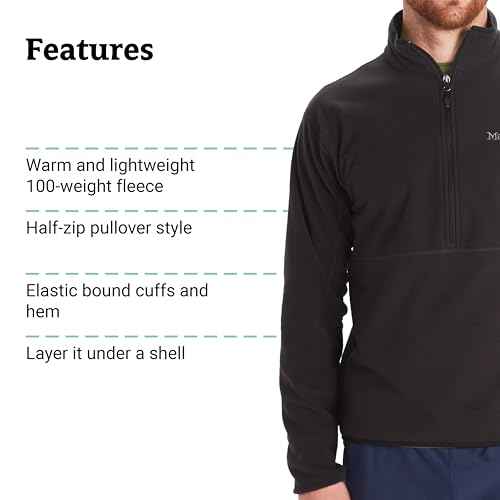 MARMOT Men's Rocklin 1/2 Zip Jacket - Classic, Warm, Lightweight 100-Weight Fleece Layer