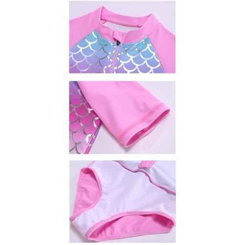Girls One Piece Swimsuit Short Sleeve Rash Guard Swimwear Summer UV 50+ Zipper Bathing Suits 4T-12Y