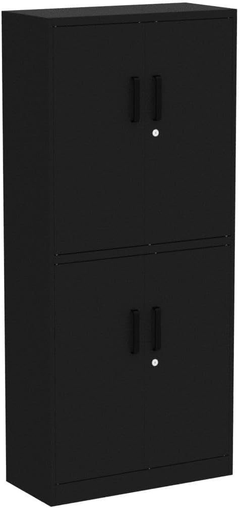 Metal Storage Cabinet with 3 Adjustable Shelves and 4 Doors,71" Garage Storage Cabinet with Lock,Black Metal Cabinets with Locking Doors,Steel Tool Cabinets,Lockable Cupboard for Home,Office,Garage
