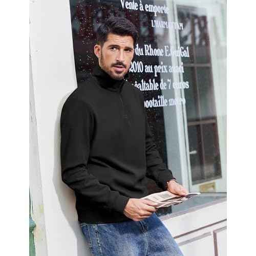 COOFANDY Mens Quarter Zip Pullover Sweatshirts Lightweight Long Sleeve Mock Neck Sweater Polo