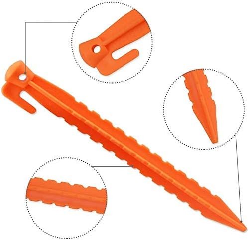 Camping Tent Stake Pegs / 8 Pack Outdoor Plastic Stakes for Christmas Holiday Decoration Bounce House Rain Tarps Outdoor Activities, Durable Plastic, Safety Orange-8.8inches