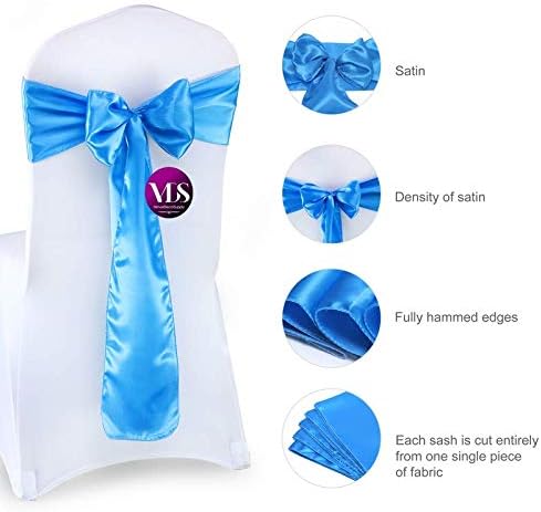 VDS Satin Chair Sashes Chair Cover Back Tie Sateen Bows Ribbon for Wedding Birthday Graduation Engagement Ceremony Event Party Banquet Venue Hotel All Dining Chair Decoration (75PC) (Blue)