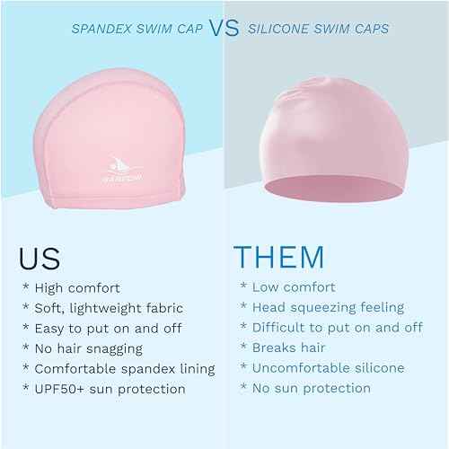 Fabric Swim Cap - One Size Pink Swim Cap, Cloth Swimcap for Long and Short Hair for Men, Women, Boy, Girl, Lightweight and Comfortable, Perfect for Pool, Beach, Lap Swimming