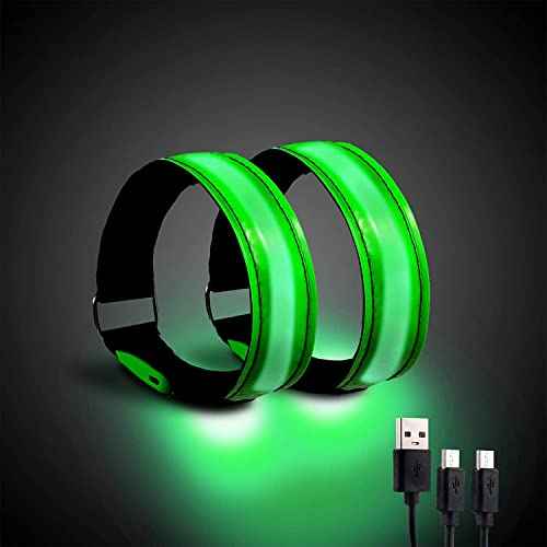 Rechargeable LED Armband for Running(2 Pack), Light Up LED Armband, High Visibility Reflective Running Gear for Night Safety, Running Lights for Running Walking Cycling