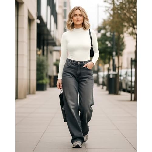 MANGOPOP Women's Mock Turtleneck Long Sleeve Shirt Fall Outfits Fashion Thermal Undershirt Basic Tops Fitted Layer Tee 2025