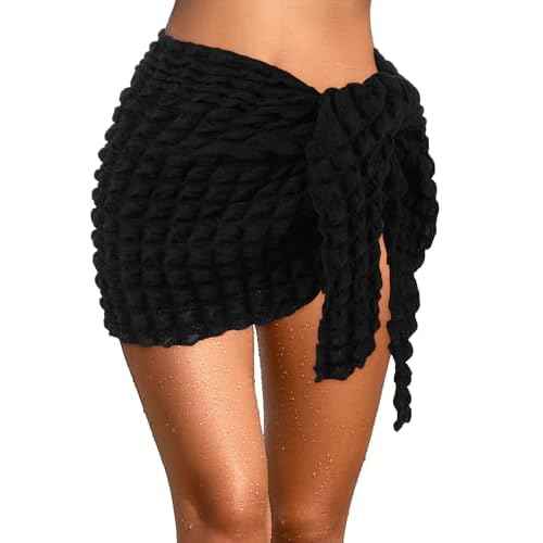 Geyoga Women Sarong Coverup Waffle Short Bathing Suit Wrap Swimsuit Bikini Skirt Beach Women Wrap Tie Front Cover up