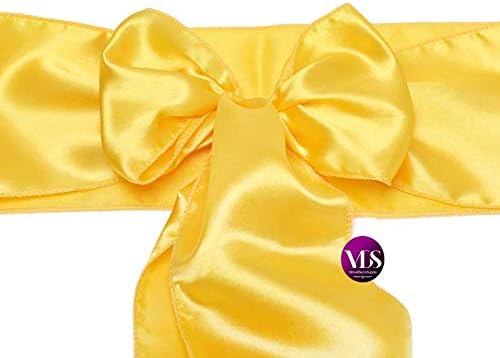 VDS Satin Chair Sashes Chair Cover Back Tie Sateen Bows Ribbon for Wedding Birthday Graduation Engagement Ceremony Event Party Banquet Venue Hotel All Dining Chair Decoration (125PC) (Yellow Gold)
