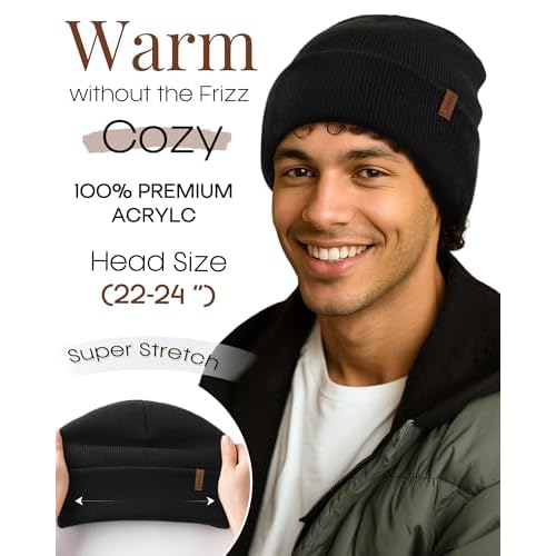 FURTALK 2 Pack Satin Lined Beanie for Men Women Acrylic Winter Hats Warm Silky Skull Cap