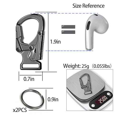 Ahiller Carabiner Clip,1.9'' Alloy Car Keychain Clip with 2 Key Ring,Outdoor Hooks,Small Key Holder for Man and Women