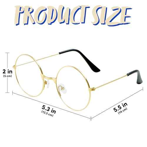 Spooktacular Creations Halloween Gold Wizard Glasses, Fake Old Men Round Wire Costume Glasses Accessory for Men Women Halloween Dress Up, Costume Prop
