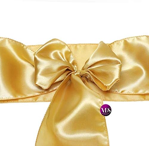 VDS Satin Chair Sashes Chair Cover Back Tie Sateen Bows Ribbon for Wedding Birthday Graduation Engagement Ceremony Event Party Banquet Venue Hotel All Dining Chair Decoration (100PC) (Gold)
