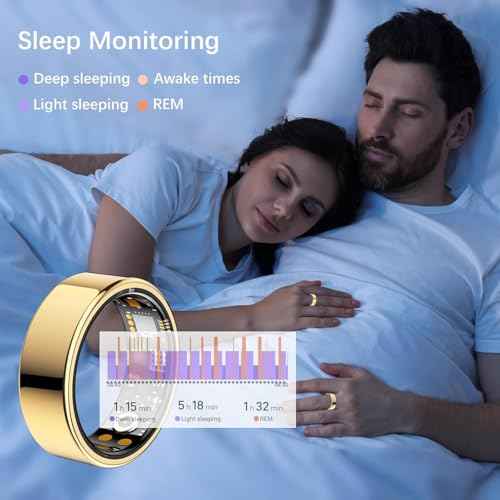 Ring Health Tracker for Women Men, Fitness Tracker with Heart Rate, Blood Oxygen, Sleep Monitor, Calories, Step Counter, IP68 Waterproof Smart Ring for iPhone & Android, No Subscription Fee (Gold, 9#)