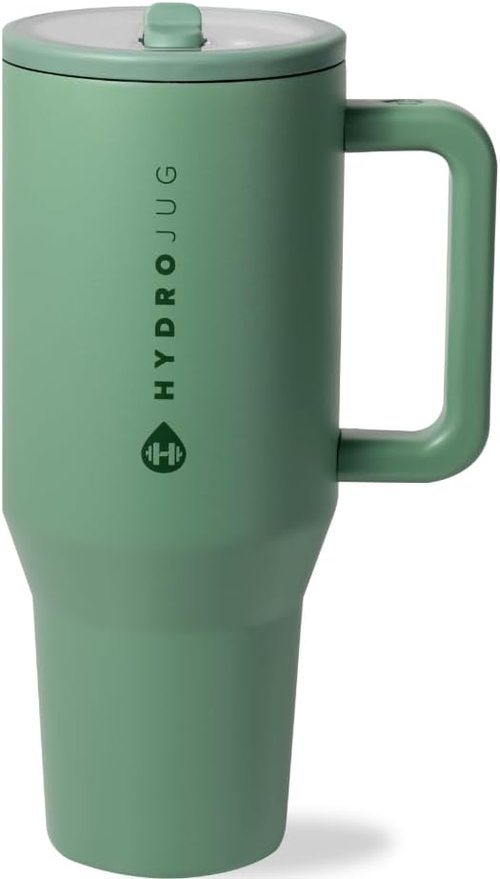 HydroJug Traveler - 32 oz Insulated Water Bottle with Handle & Flip Straw - Leak Resistant, Sage