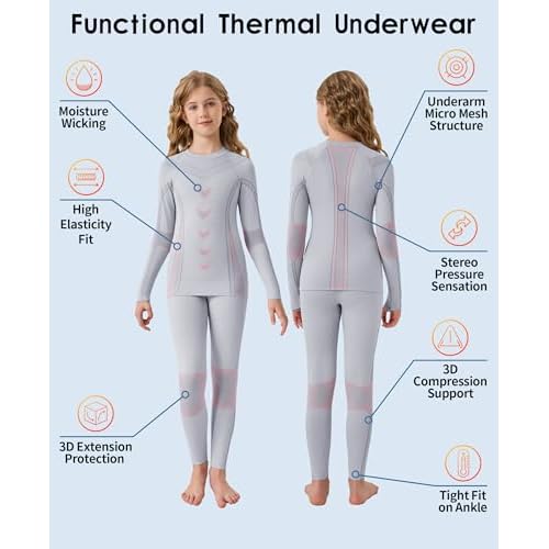 beautyin Thermal Underwear for Kids Athletic Thermals Top and Bottom Set Boys Girls Long Johns Set Winter Base Layer