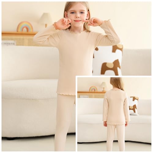 Girls Thermal Underwear Set Girls' Ruffle Trim Fall Base Layer Apparel Set Winter Top and Long pants for 3-8Y