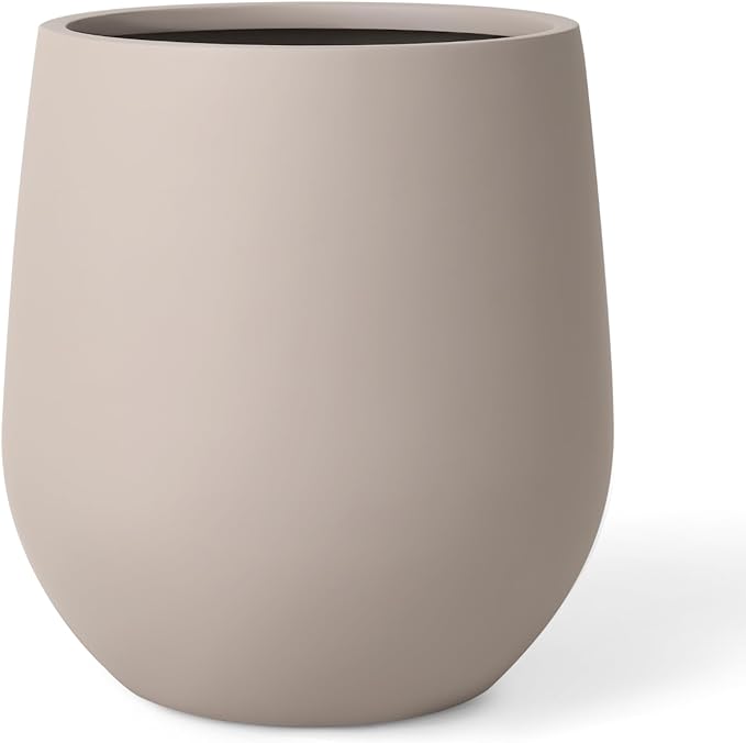 KUTE NEST 12.5" H x 11.4" D Premium Corso Fiberstone Round Tapered Planter with Drainage Hole, Weather Resistant for Indoor and Outdoor Use, Included 2 Extra Coco Mats (Taupe, 9" Pot Opening)