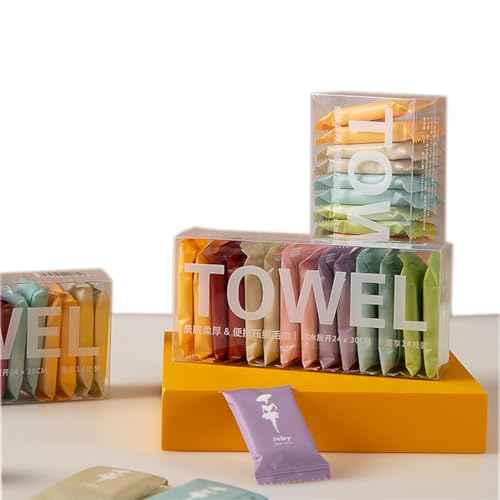 28 Pack Compressed Towels, Disposable Camping Towels - Quick Dry, Compact, Reusable; Portable Travel Towels for Backpacking, Hiking, Gym, Emergency, Survival Kit (9" x 12")