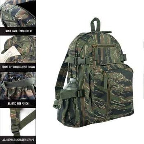 Rothco Vintage Canvas Compact Backpack – Rugged Everyday Carry Travel Storage Bag, Tiger Stripe Camo