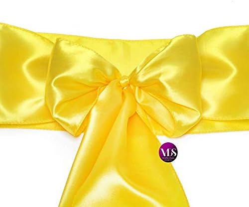 VDS Satin Chair Sashes Chair Cover Back Tie Sateen Bows Ribbon for Wedding Birthday Graduation Engagement Ceremony Event Party Banquet Venue Hotel All Dining Chair Decoration (75PC) (Yellow)