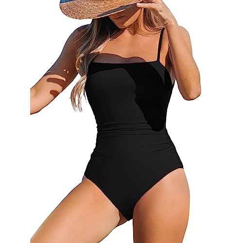 CUPSHE Women Swimsuit One Piece Bathing Suit Square Neck Cutout Back Tummy Control with Adjustable Spaghetti Straps