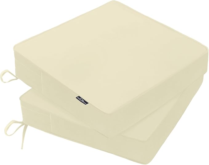 PatioGlow Outdoor Chair Cushions 19 x 19 x 3 Inch, Waterproof & Fade Resistant Patio Seat Cushion for Furniture with Handle and Ties, Thick Seating Pads for Outside Sofa Couch Set of 2, Beige