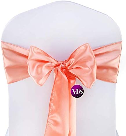 VDS Satin Chair Sashes Chair Cover Back Tie Sateen Bows Ribbon for Wedding Birthday Graduation Engagement Ceremony Event Party Banquet Venue Hotel All Dining Chair Decoration (25PC) (Peach)