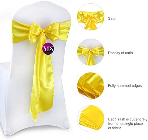 VDS Satin Chair Sashes Chair Cover Back Tie Sateen Bows Ribbon for Wedding Birthday Graduation Engagement Ceremony Event Party Banquet Venue Hotel All Dining Chair Decoration (250PC) (Yellow)