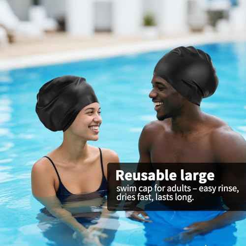 Extra Large Silicone Swim Cap for Long Hair - Waterproof Swimming Caps for Adults ; Comfort-Fit Tear-Resistant Bathing Cap to Keep Hair Dry
