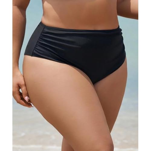 Leoparts Plus Size Women's Bikini Bottom High Waisted Drawstring Swimsuit Bottoms Ruched Full Coverage Bathing Suit Briefs