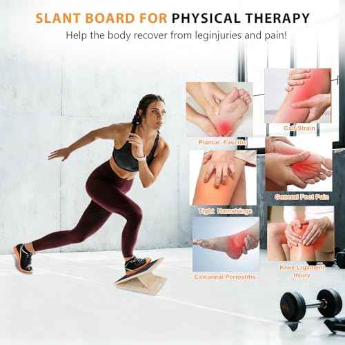 Slant Board for Calf Stretching, Adjustable Wooden Incline Board with Anti-Slip EVA Base, 300LB Capacity Portable Calf Stretcher for Physical Therapy, Squats, Ankle & Heel Support at Home/Gym