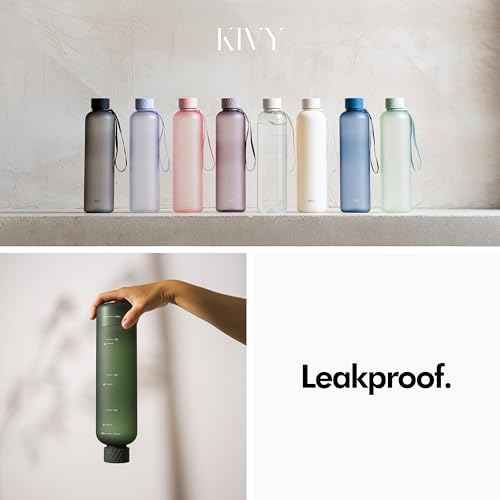 KIVY Slim Water Bottle 32oz [Lightweight & Shatterproof] Fits Backpack & Cupholder for Travel, Sports, School, Gym - Dark green water bottle no straw - Gym water bottle screw top - Dishwasher Safe
