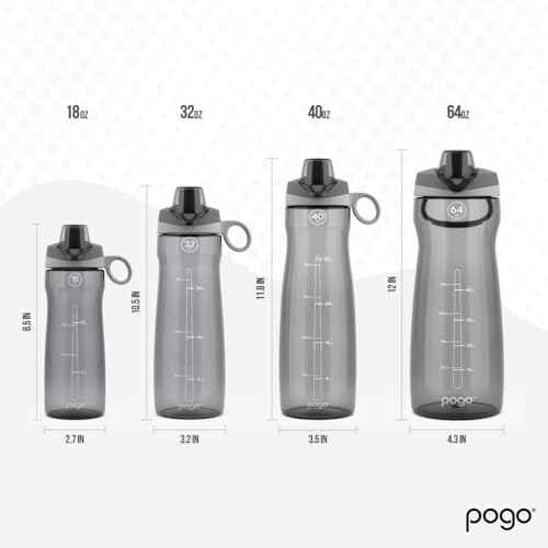 Pogo Plastic Water Bottle with Chug Lid and Carry Handle, Reusable, BPA Free, Dishwasher Safe, Perfect for Travel, School, Outdoors, and Gym | 18oz, 32oz, 40oz, 64oz