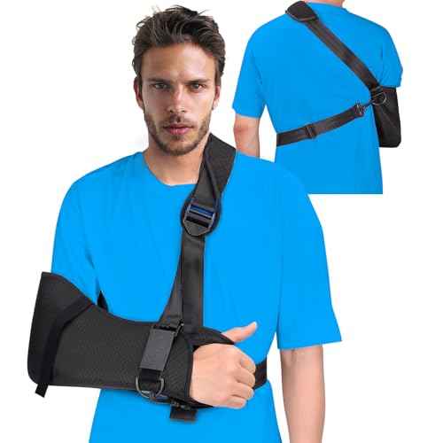 Adult Arm Sling Shoulder Immobilizer with Waist Strap Sling for Arm Shoulder Elbow Wrist Injury Torn Rotator Cuff Support Broken & Fractured Bones Fits for Left Right Arm Women Men